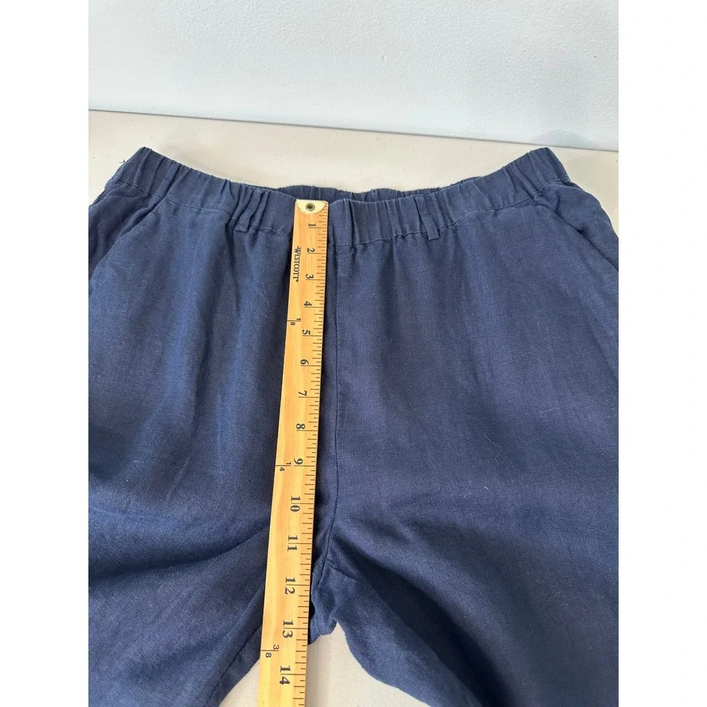 Quince Linen Pants Size L Deep Blue Navy Pull on Straight Leg Elastic Waist